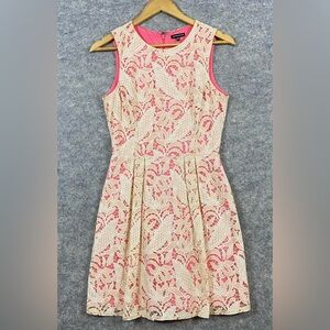 Warehouse Dress Size 6 Cream Pink Lace A-Line Sleeveless‎ Flare Party Wedding